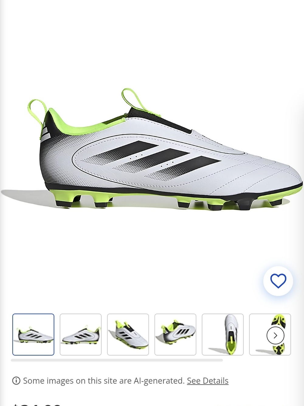 adidas Kids White & Neon Green Soccer Cleats